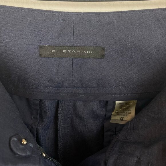 Elie Tahari Women Crop Pants Size 4 Dark Blue Ramie Pleats Pockets Wide Leg Cuff - Picture 8 of 8